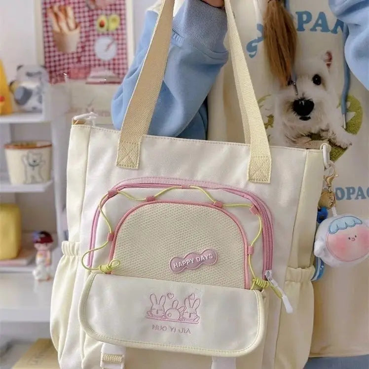Cyflymder  Cute color blocking little fresh college girl crossbody bag Japanese ins large capacity student class single shoulder tote bag