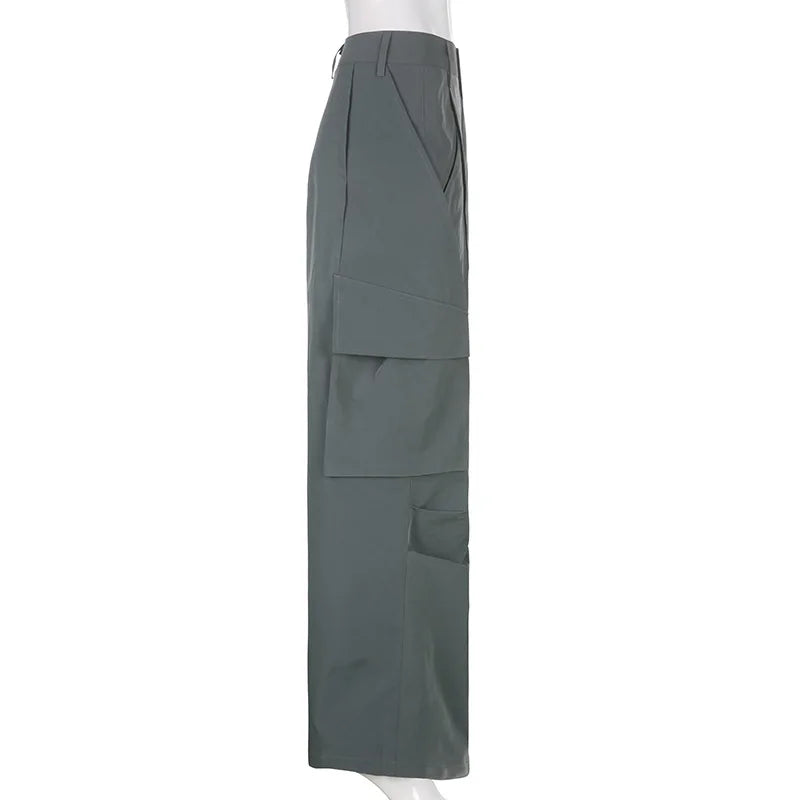 Cyflymder  American Retro Baggy Cargo Pants Y2K Streetwear Low-Waisted Wide Leg Trousers Female Fashion Big Pocket Straight Pants