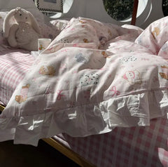 Cyflymder  Romantic sweet pink dog flower plaid bedding set,twin full queen lovely floral cotton home textile sheet pillow case quilt cover