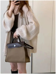 Cyflymder Korean Large Lazy Style Coffee Color Sweater Knitted Loose Cardigan Women's Autumn/Winter Outerwear Thin Coat