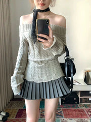 Cyflymder Korean Style Sexy Off Shoulder Sweater Women Sweet Elegant Long Sleeve Knitted Pullover Cute Fashion Slim Up Sweaters