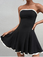 Cyflymder  Women's Strapless Backless Contrast Color Mini Dress Off Shoulder A-line Summer Fashion Streetwear Party Short Dresses
