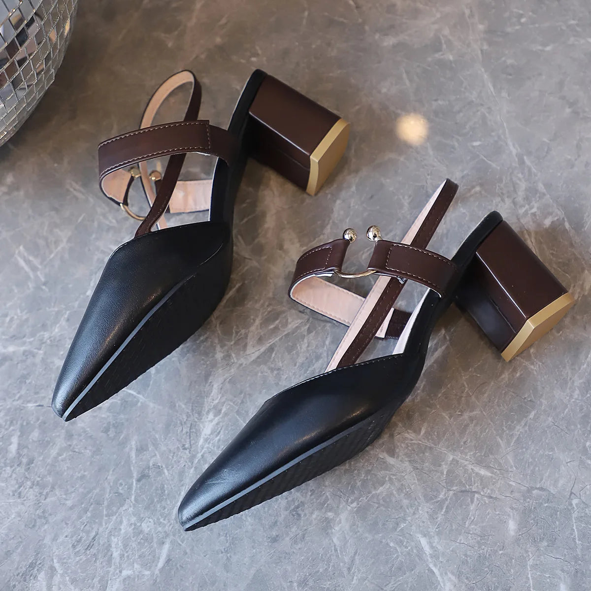 Cyflymder  Elegant Pointed Toe Chunky Heel Sandals Women Summer Slingback High Heels Pumps Woman Fashion Thick Heeled Party Dress Sandalias