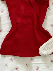 Cyflymder  New Sweet Red Niche Bow Lace Tops Women Korean Fashion Kawaii Short Sleeved T-shirt Women Waist Slim Y2k Clothing  Spring