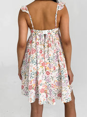 Cyflymder  Women V-Neck Maxi Dress Sleeveless Ruffle Floral Print Boho Beach Dress Summer Casual Long Dress with Pockets