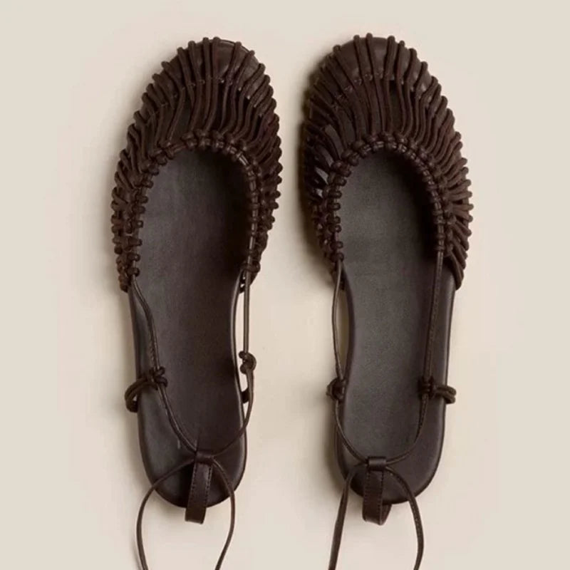 Cyflymder  Summer Low Heels Roma Sandals Fashion Outdoor Woven Hollow Women Sandals Casual Lace-up Round Head Sandals