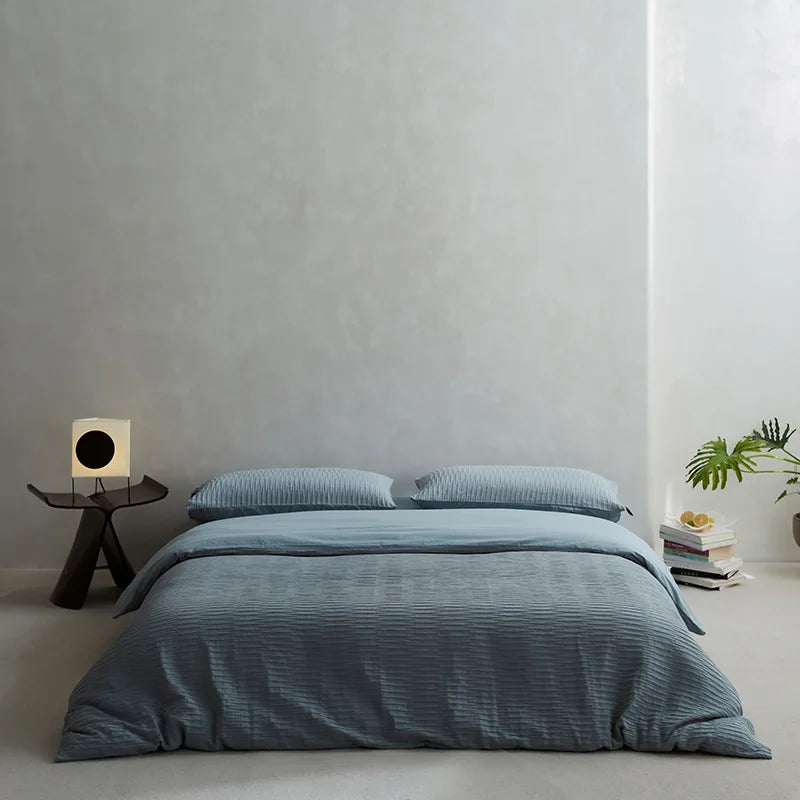 Cyflymder  40S Ripple Jacquard Pure Cotton Bedding Set Bubble Gauze Color Blocking Breathable Quilt Set Twin Full Queen King Bedclothes