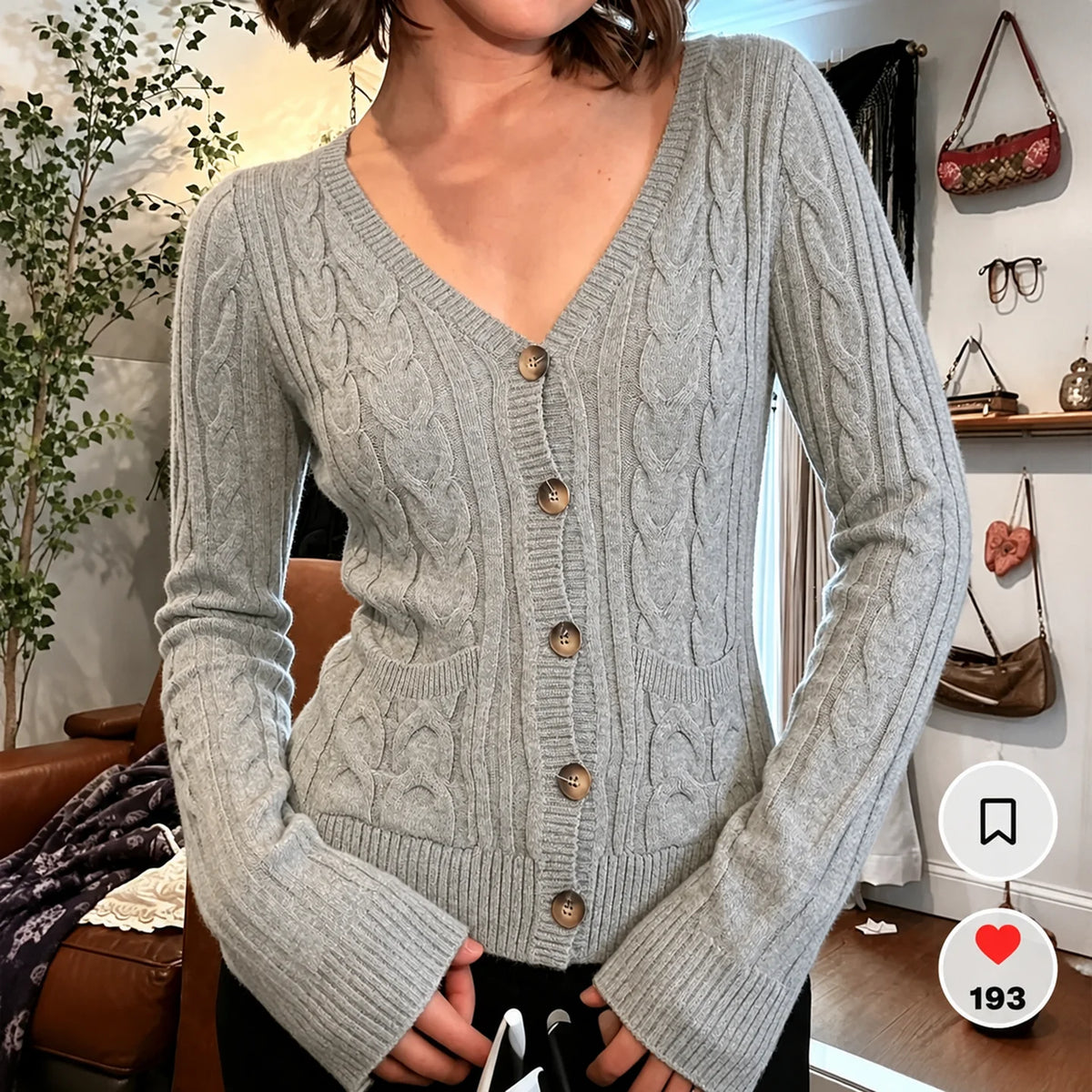 Cyflymder   Women V Neck Cable Knit Cardigan Long Sleeve Button Down Pockets Casual Loose Knitted Sweater Coat Vintage Daily Outerwear