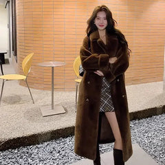 Cyflymder Winter Women Faux Fur Coat pink black Imitation Mink Fur Jacket Turn-down Thick Keep Warm Long Fashion Overcoat