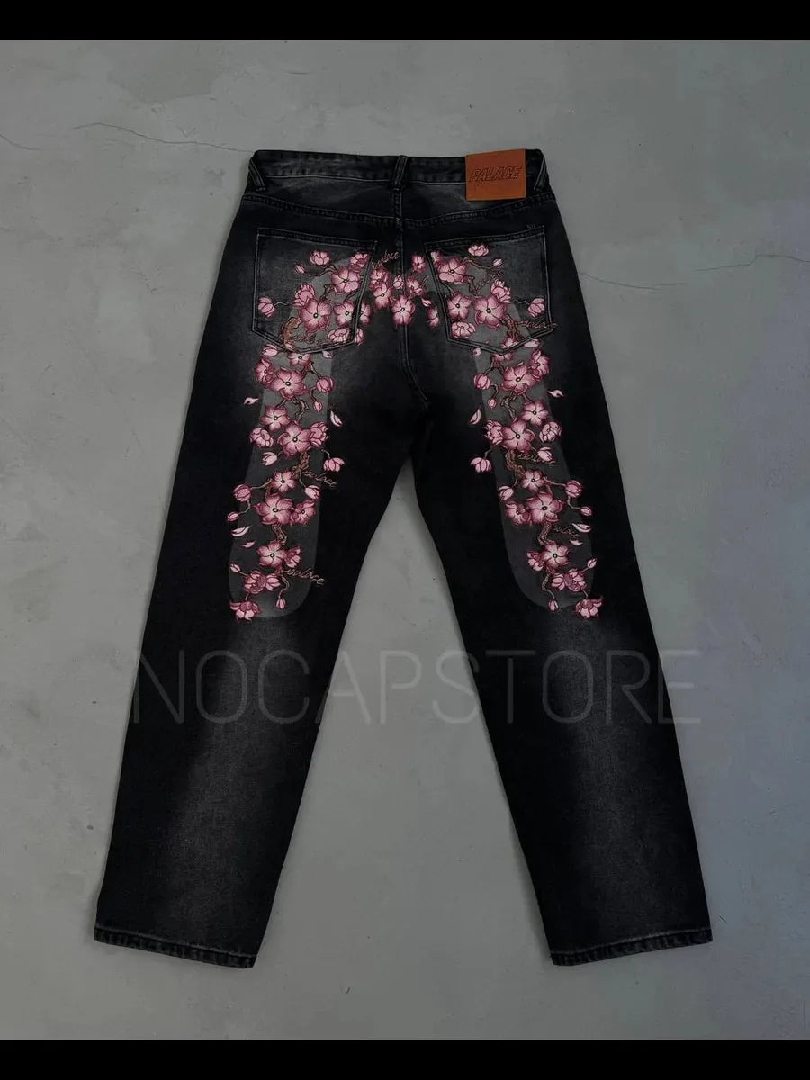 Cyflymder  Retro Printed Jeans Women's Street Niche Design Sense Loose Versatile Straight Pants Tide