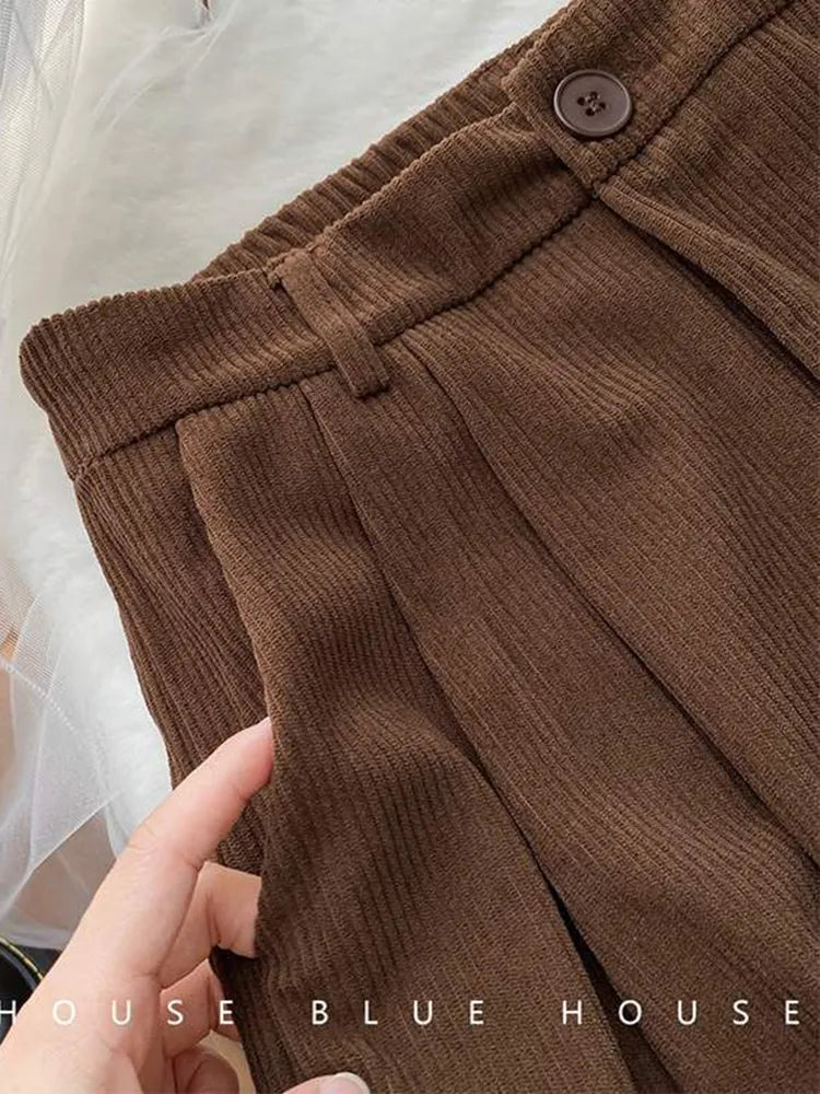 Cyflymder 1High Waist Women Retro Corduroy Pants Fall Straight Causal Full Length Trousers Vintage Coffee Pockets All Match Pants New