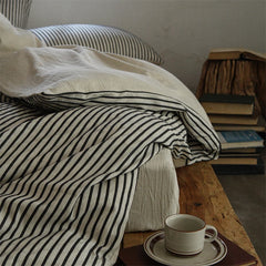 Cyflymder  Linen Cotton Simple Stripes Jacquard Nordic Style Bedding Set Single Double Queen King Duvet Cover Flat/Fitted Sheet Pillowcase