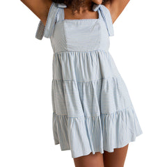 Cyflymder  Women Sleeveless Mini Dress Casual Summer Tie up Strap Striped Print A-Line Party Dress for Beach Club Streetwear