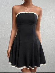 Cyflymder  Women's Strapless Backless Contrast Color Mini Dress Off Shoulder A-line Summer Fashion Streetwear Party Short Dresses