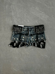 Cyflymder  Harajuku Gothic Punk Heavy Rivet Nail Hot Shorts Y2k Americn Spliced Skull Print Women Shorts Americna All Mcath Lazy Short Pant