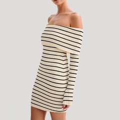Cyflymder  Striped Knit Sweater Mini Dress Women Bandeau Backless Elegant Fashion Summer Contrast Party Dress Knitwear Mini Dress