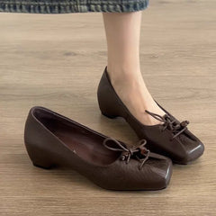Cyflymder  Women's Loafers Shoes Square Toe Shallow Designer Heels Shoes New Heeled Sandals Retro Fad Walking Leather Casual Mujer Zapatos
