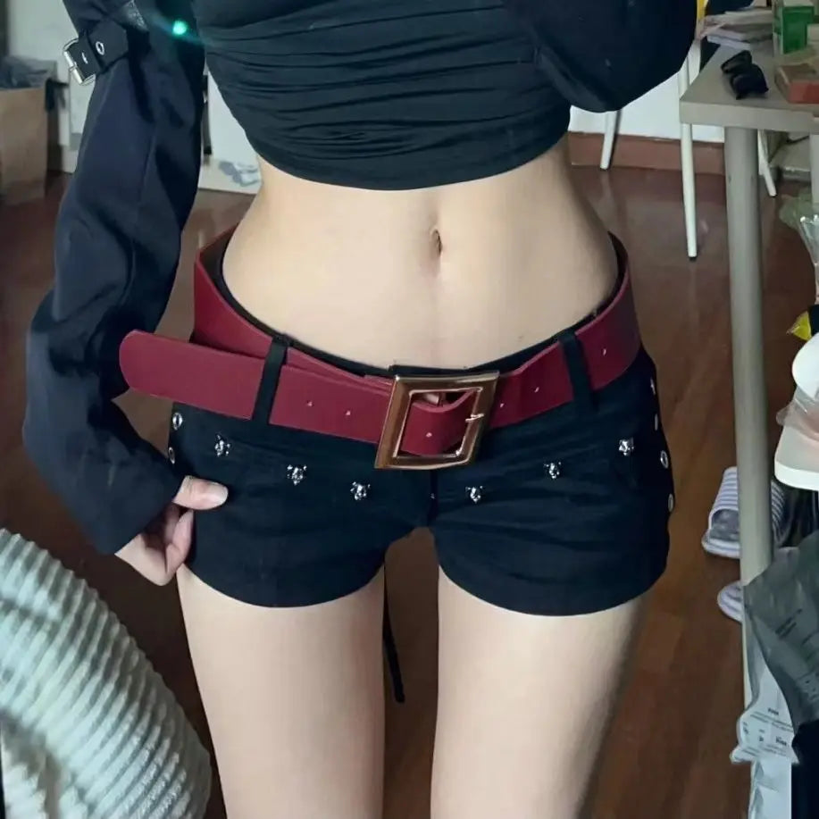 Cyflymder  Y2k Aesthetic Vintage Summer Streetwear Shorts American Rivet Nail Sexy Low Waist Hip Hop Women Bottoms Harajuku Punk Short Pant