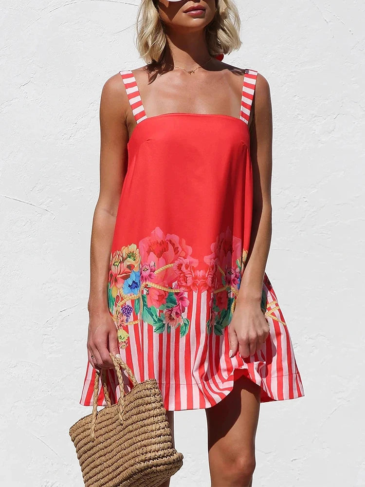 Cyflymder  Sweet and stylish daily dopamine style camisole dress for girls casual vacation style cute printed mini camisole dress