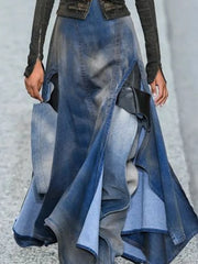 Cyflymder  Fashion Women's Denim Skirt High Waist Sexy Patchwork Irregular M-Shaped Slit Elegant Party Skirt Y2K Fashion Skirt