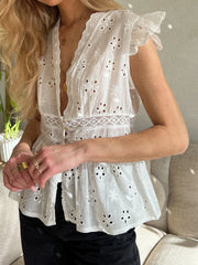 Cyflymder  Stylish Boho Chic Off-Shoulder Blouse with Ruffled Sleeves and Embroidered Details for Summer Festivals and Parties