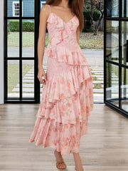 Cyflymder  Women s Boho Chic Maxi Dress with Off-Shoulder Ruffle Detail and Floral Print Sleeveless Spaghetti Strap V-Neck Backless