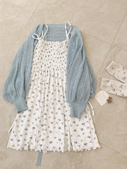 Cyflymder  White Dresses Women Summer Sleeveless Floral Pattern A-Line Spaghetti Strap Dress for Kawaii Girls