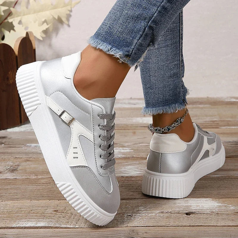 Cyflymder  Spring New Thick Sole Women's Vulcanize Shoes Casual Womens Lace-Up White Flats Shoes Comfortable Wear-Resistant Ladies Sneakers