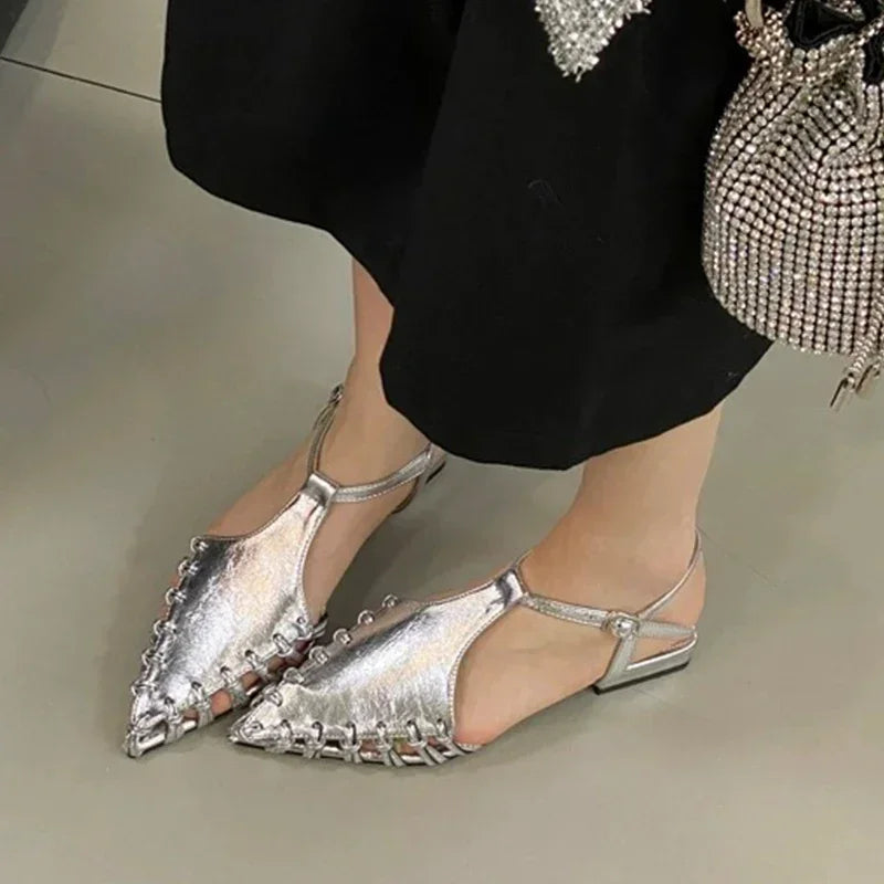 Cyflymder  Flats Pointed Toe Sandals Women Summer Casual Shoes 2025 Fashion New Slippers Designer Beach Walking Cozy Trend