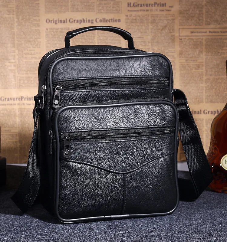 Cyflymder  Men Genuine Leather Shoulder Bag Male Cowhide Leather Handbags Men's Large Zipper Messenger Bag Travel Tablet Bag Tote