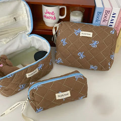 Cyflymder  1 Pc Korean Fashion Bow Pencil Case for Kids Girl Coffee Pink Green Color Dot Bow Stationery Bag Large Capacity Pen Storage Bag