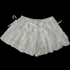 Cyflymder  Multilayer Lace Shorts Women Lolita Ribbons Flower Ruffles Elastic Waist Cute Bottoming Shorts for Sweet Girls Kawaii Clothes