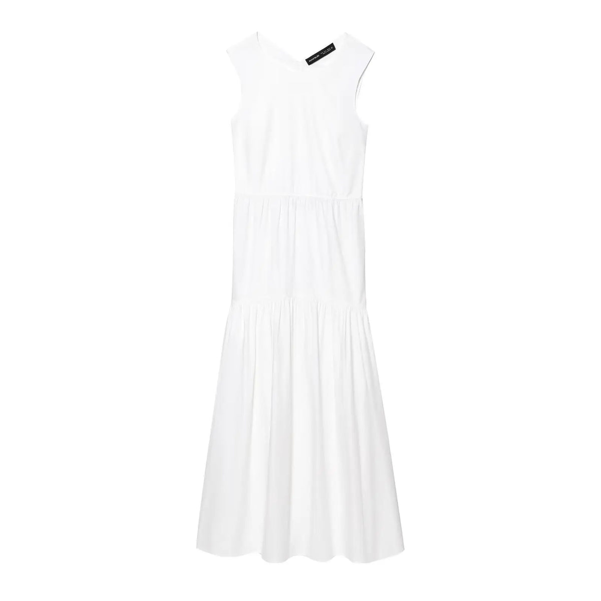 Cyflymder  Women's Elegant White Maxi Dress Pleated Round Neck Sleeveless Dress New Spring and Summer Fashion Party Beach Holiday Dress