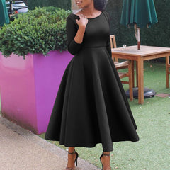 Cyflymder  Women's Elegant Luxury Sequins Evening Midi Dress Solid Crew Neck Long Sleeve Slim Ball Gown Autumn Female Prom Wedding Dresses