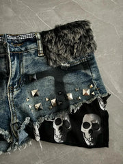 Cyflymder  Harajuku Gothic Punk Heavy Rivet Nail Hot Shorts Y2k Americn Spliced Skull Print Women Shorts Americna All Mcath Lazy Short Pant