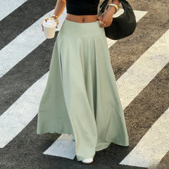 Cyflymder  Elegant Solid Basic Umbrella Satin Loose Skirts Women Fashion All Match Elastics Waist Long Skirts Summer Holiday Style