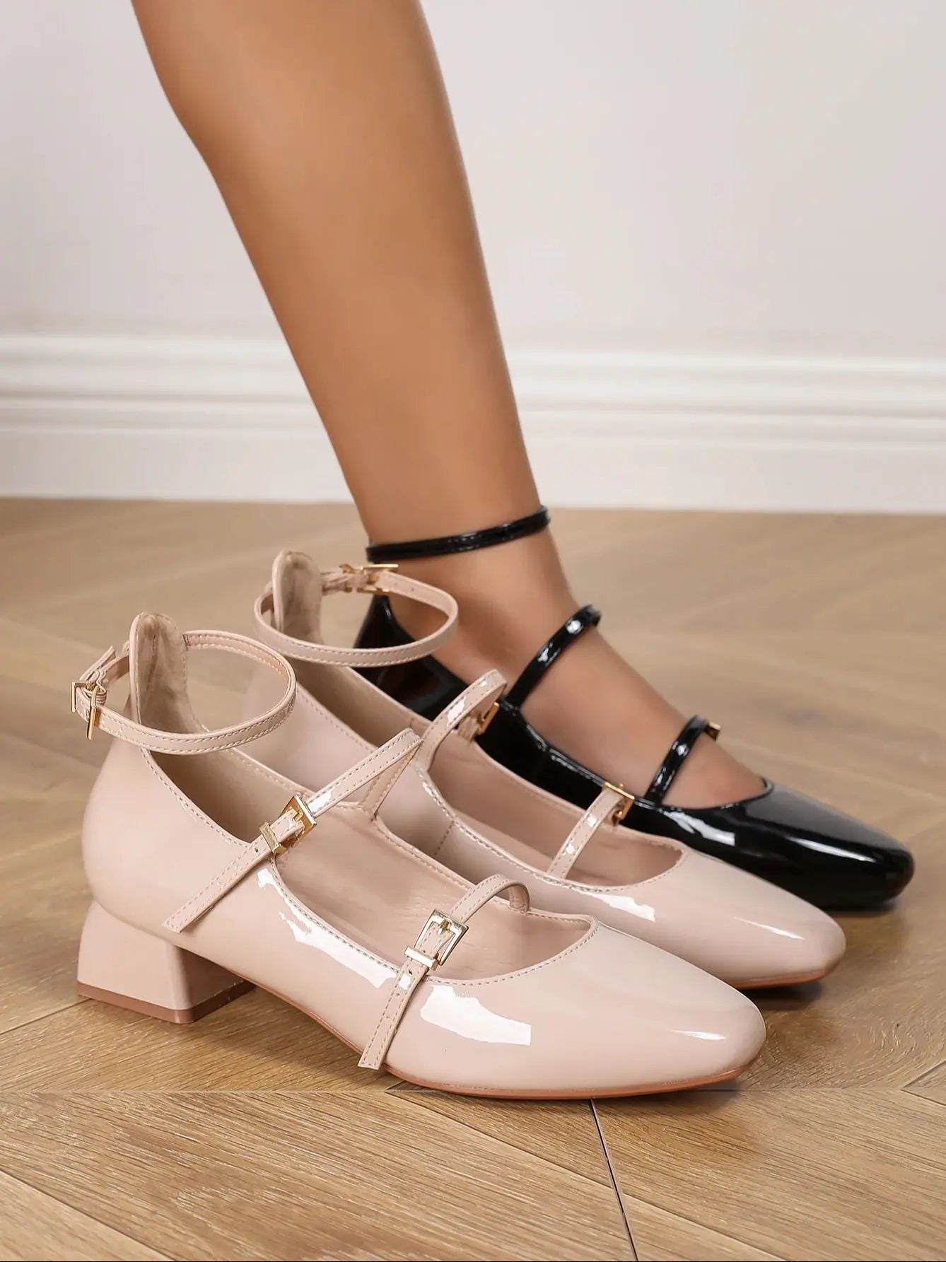 Cyflymder  French style thick heel with a single buckle, Mary Jane shoes, low heel, round toe, shallow mouth single shoe