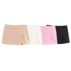 Cyflymder  Women's summer chic fashion Split design solid slim versatile Shorts Skirts retro high waist side zipper women's skirt