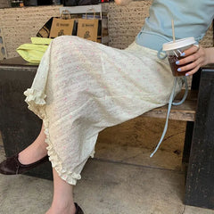 Cyflymder  Broken Flowers Korean Edible Tree Fungus Skirts Spring Summer A-Line Female Clothing Fashionable Folds High Waist Midi Skirts