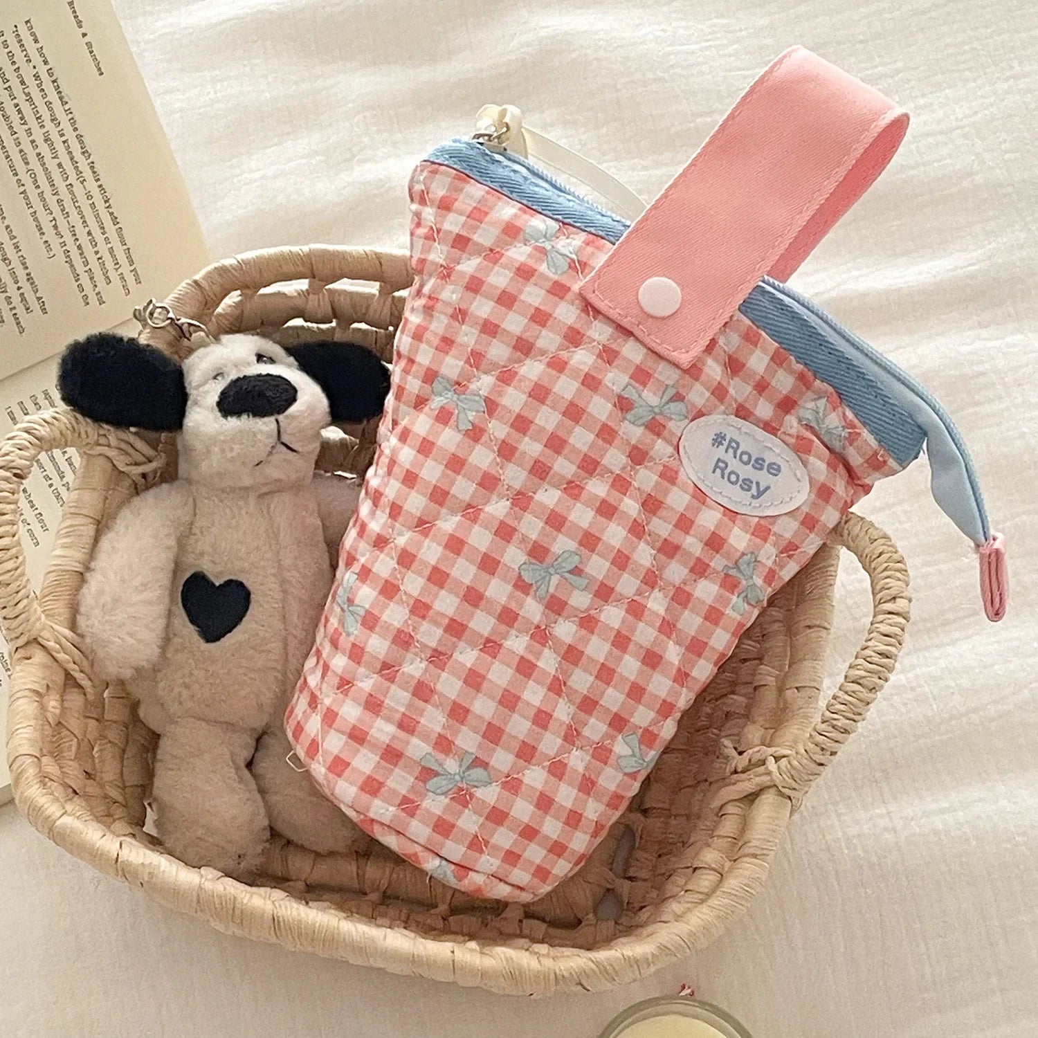 Cyflymder  1 Piece Sweet Chic Pen Holder for Kids Girl Cute Princess Bow Plaid Pencil Pouch School Portable Large Capacity Stationery Bag