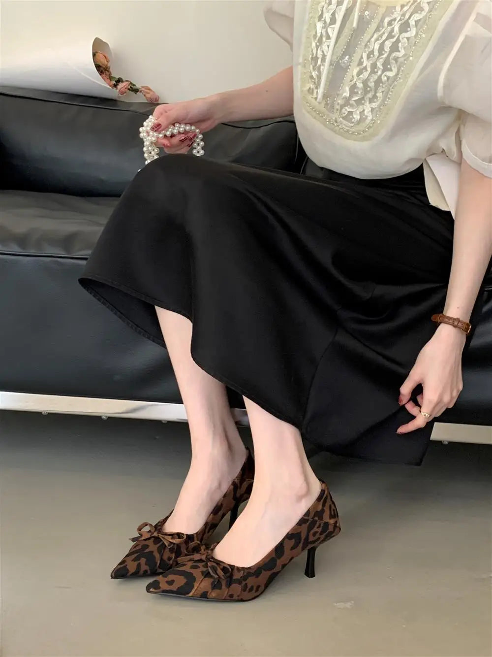 Cyflymder  Women Shoes Orange Sandals Ladies High Heels Stiletto Pointed Pumps Shallow Mouth White African Sheepskin Fine Retro Satin Toe B