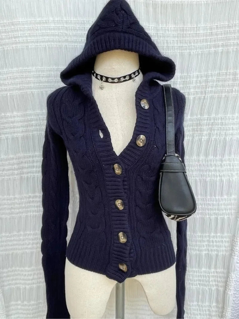 Cyflymder  Fashion Vintage American Solid Knitted American Cardigan Harajuku All Match Punk Jumpers Y2k Aesthetic Spring Autumn Clothes