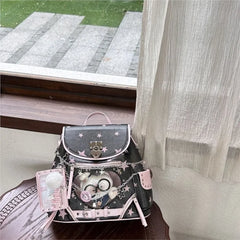 Cyflymder  Sweet Cute Chain Lock Backpack Women Heart Transparent Denim Ita Bag Ladies Harajuku Commuter Star Print Versatile Daypack Chic