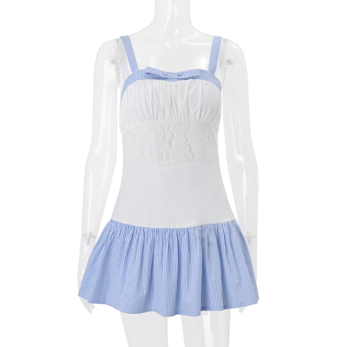 Cyflymder  Summer Fashion Striped Patchwork Spaghetti Strap Bow Sexy Sleeveless Dresses