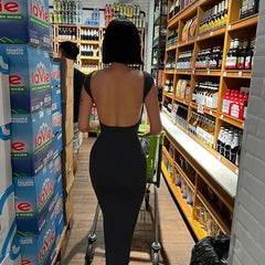 Cyflymder  Trend Sexy Off-shoulder Hollow Back High-waist Slim Fit Bodycon Long Dress Women Sleeveless off shoulder Long Sling Dresses