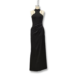 Cyflymder  Satin Sexy Hollow Out Women Maxi Dress Black Sleeveless High Waist Dress Female Autumn Skinny Elegant Party Clubwear