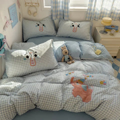Cyflymder  new student cartoon washed cotton towel embroidered three or four-piece set bed sheet quilt cover mattress bedding