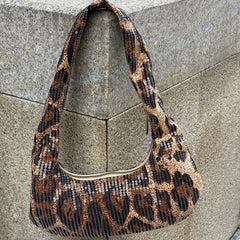Cyflymder   Sequin Leopard Print Evening Clutch for Women Stylish Underarm Hobo Bag Lady Shoulder Handbags for Parties and Casual Outings