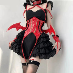 Cyflymder DRESS TO IMPRESS Japanese Anime Lolita Dress Women Halloween Devil Maid Unifrom Cosplay Costumes Sexy Backless Ruffles Fairy Party Mini Dresses