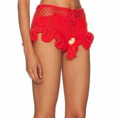 Cyflymder  Women's Crochet Shorts Ruffle Bloomer Beach Summer Cute Y2k Elastic Waist Frilly Mini Micro Knit Shorts